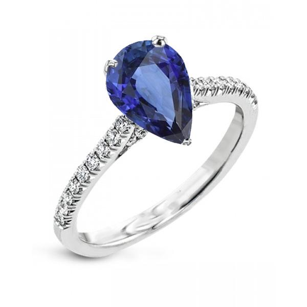 Solitaire peer blauwe saffier ring met schelp set diamanten 3 karaat - harrychadent.nl