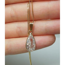Solitaire Peervormige Natuurlijke uit de aarde gewonnen Diamanten Hanger Ketting 2.25 Karaat Geelgoud 14K
