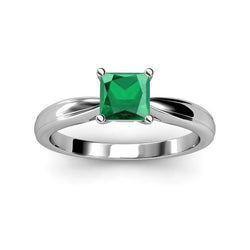 Solitaire prinses Geslepen smaragd 2,50 karaat trouwring goud wit