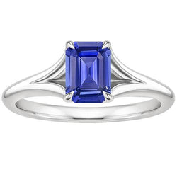 Solitaire ring Sri Lankaanse saffier 3 karaat smaragd geslepen wit goud 14K