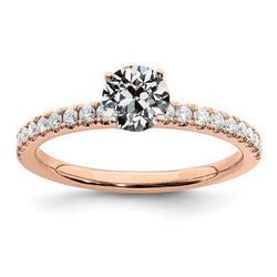 Solitaire ring met accenten ronde oud geslepen diamant 3 karaat roségoud