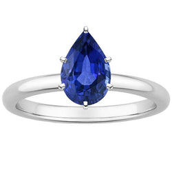 Solitaire ring met blauwe saffier peer geslepen 2 karaat witgoud 14k