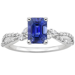 Solitaire ring met markiezin diamanten accenten & blauwe saffier 4 karaat