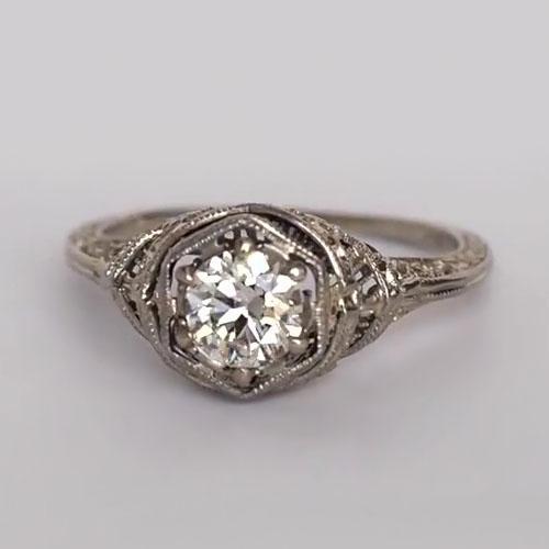 Solitaire ring oude mijn geslepen ronde diamant vintage stijl 1 karaat - harrychadent.nl