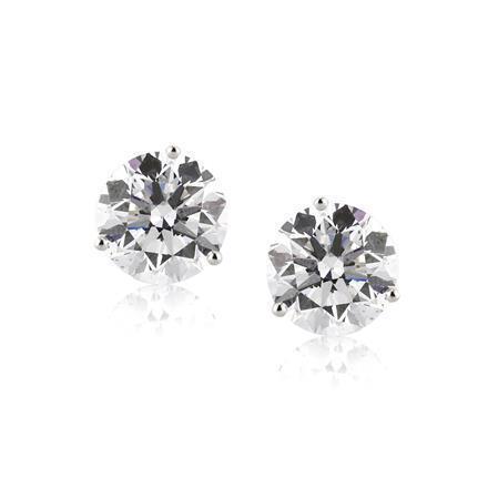 Solitaire ronde geslepen 1 karaats diamanten oorknopjes 14K witgoud - harrychadent.nl