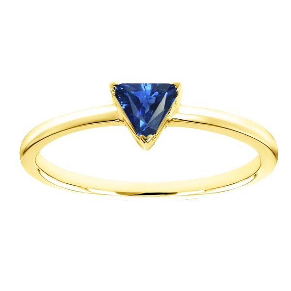 Solitaire triljoen vormige ring geel goud 14K blauwe saffier 1 karaat - harrychadent.nl