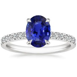 Solitaire trouwring blauwe saffier met diamanten accenten 4,50 karaat