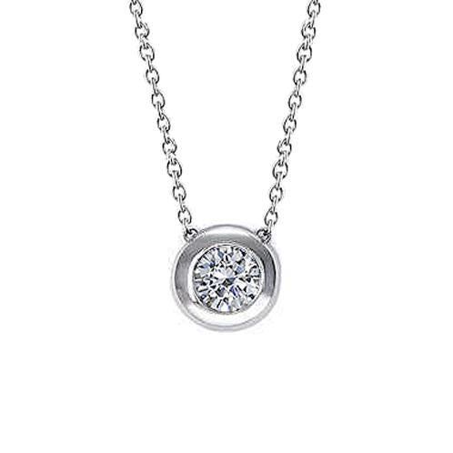 Solitaire Bezel Set Echt Diamanten Dames Ketting Hanger 0.75 Carat WG 14K