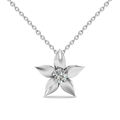 Solitaire Bloem Stijl Echt Diamanten Hanger Ketting 0,75 Karaat WG 14K