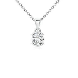 Solitaire Echt Diamanten Halsketting Hanger 0,30 Ct. Halve Bezelinstelling WG 14K