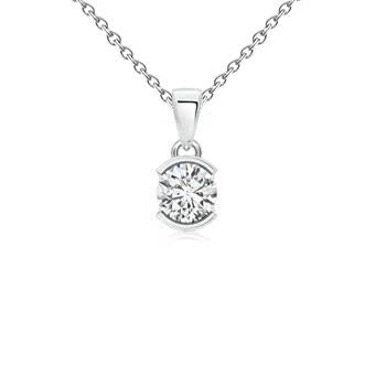 Solitaire Echt Diamanten Halsketting Hanger 0,30 Ct. Halve Bezelinstelling WG 14K