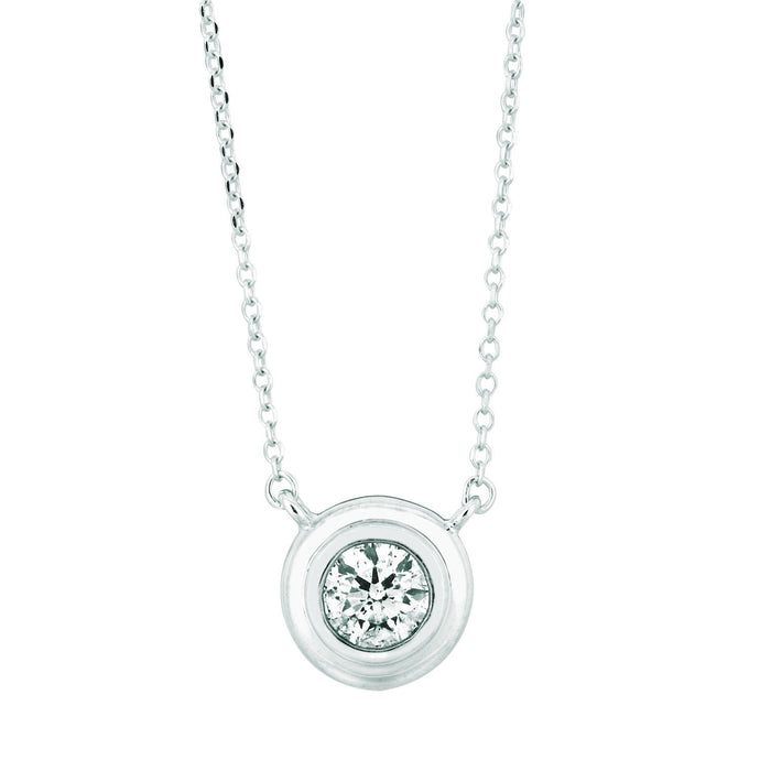 Solitaire Echt Diamanten Hanger Bezel Ketting 0,50 Karaat Witgoud 14K