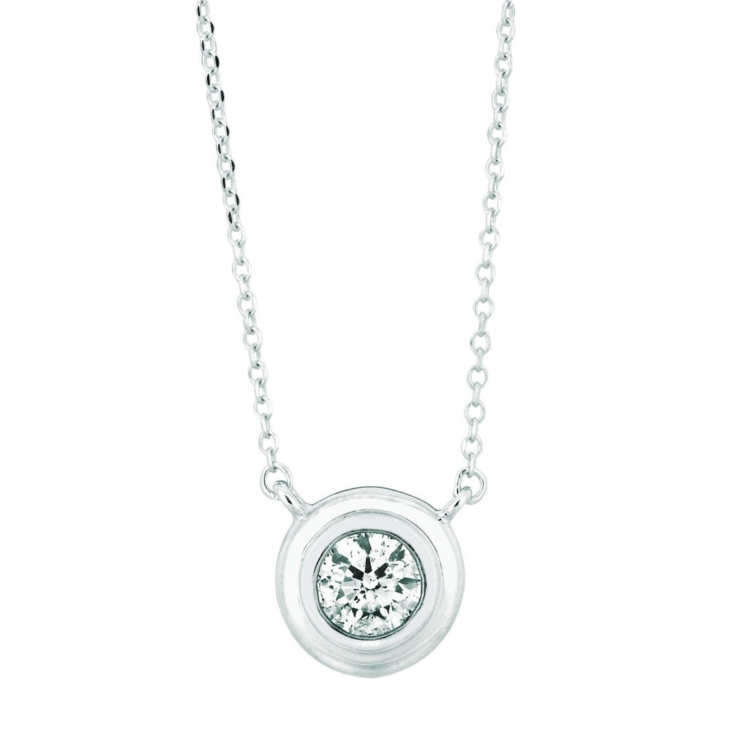Solitaire Echt Diamanten Hanger Bezel Ketting 0,50 Karaat Witgoud 14K