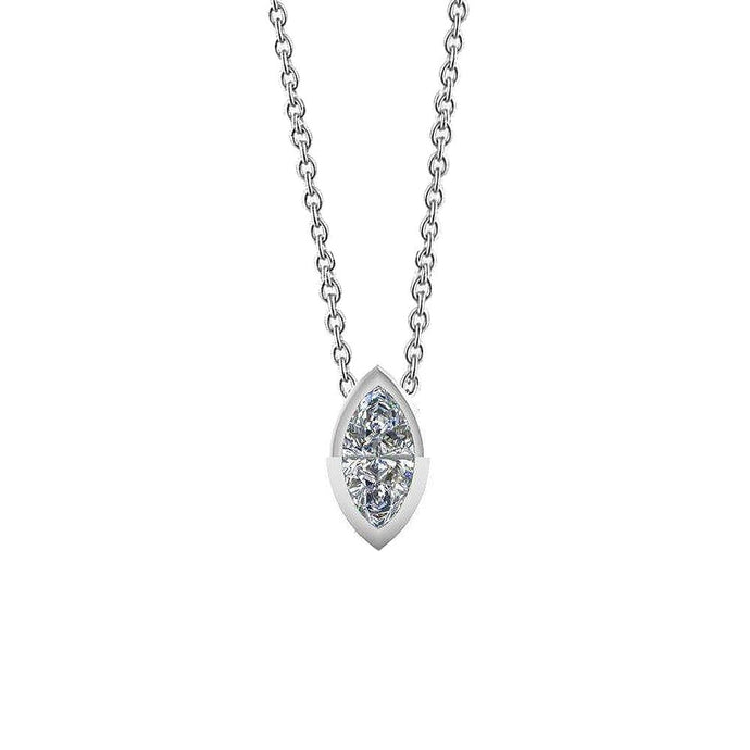 Solitaire Marquise Geslepen Echt Diamanten Hanger Ketting 1,0 Karaat WG 14K