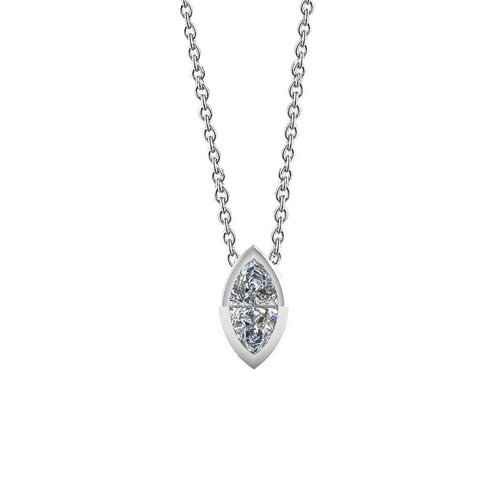 Solitaire Marquise Geslepen Echt Diamanten Hanger Ketting 1,0 Karaat WG 14K