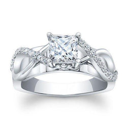 Solitaire Met Accenten Gouden Prinses Geslepen Echt Diamanten Verlovingsring 1 Karaat