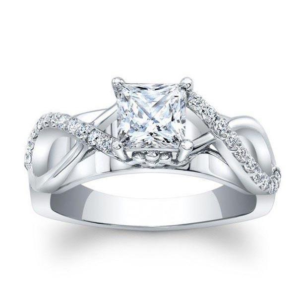 Solitaire Met Accenten Gouden Prinses Geslepen Echt Diamanten Verlovingsring 1 Karaat