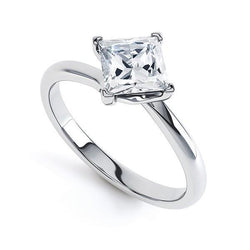 Solitaire Princess Cut 1 Karaat Echt Diamanten Verlovingsring Wit Goud 14K