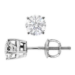 Solitaire Rond GECERTIFICEERD Natuurlijk Echte (Niet Labgekweekt) Diamanten Oorknop 3 Karaat Prong Gezet Witgoud 14K