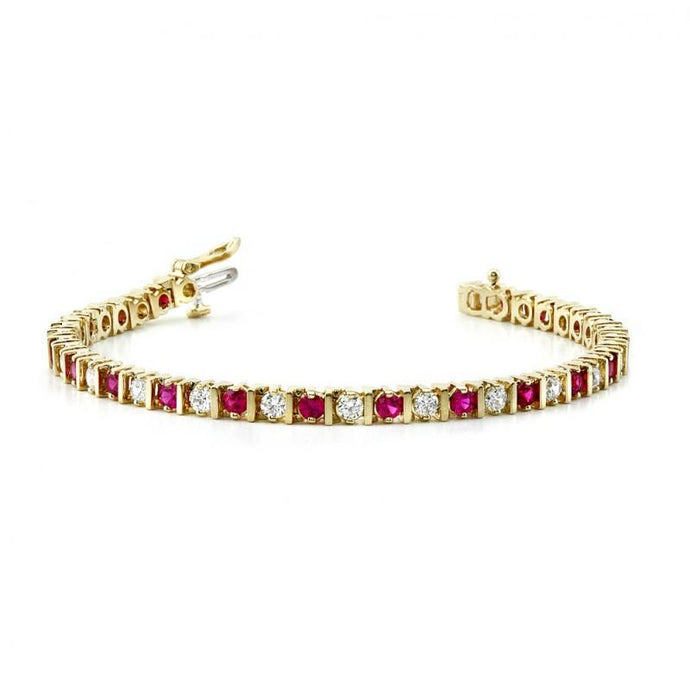 Sparkling Round Diamond & Ruby tennisArmband 8 karaat geel goud 14K - harrychadent.nl