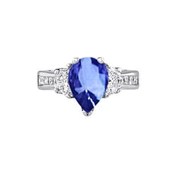 Sprankelend 3.30 ct. Peer Ceylon Saffier Diamanten Ring Wit Goud 14K