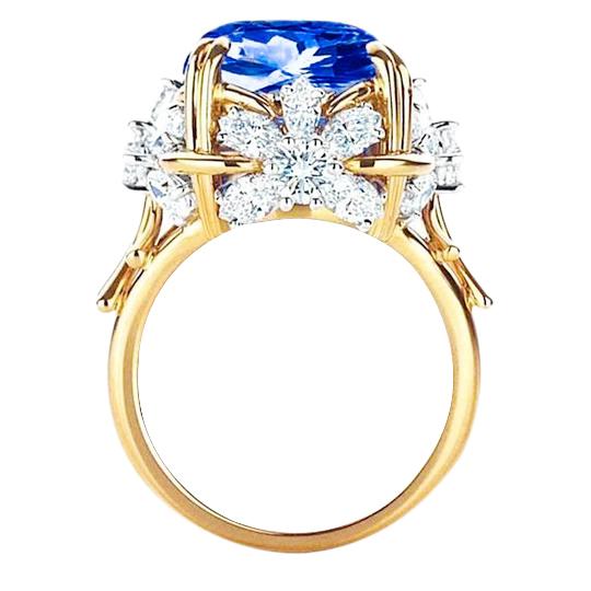 Sprankelend kussen Ceylon Sapphire Diamond Ring 7.81 ct geel goud 14k - harrychadent.nl