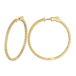 Sprankelende 2 karaats ronde diamanten geelgouden 14K Hoop Earring-sieraden
