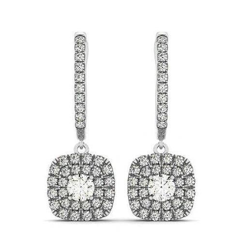 Sprankelende 2.50 karaat ronde diamanten Halo Dangle Earring wit goud 14K - harrychadent.nl