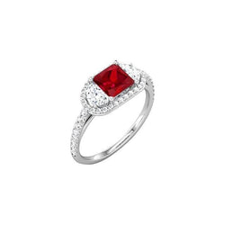Sprankelende 3 karaat prinses rode robijn drie stenen stijl ring WG 14K