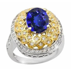 Sprankelende 3.11 ct ovale tanzaniet diamanten ring tweekleurig goud