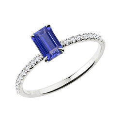 Sprankelende diamanten ring Emerald Cut Srilankaanse saffier 2 karaat tanden