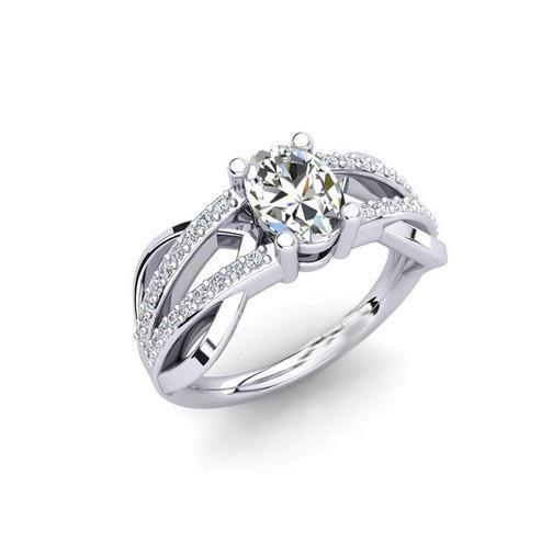 Sprankelende ovaale en Ronde Diamanten verlovingsring 2 karaat witgoud 14K - harrychadent.nl