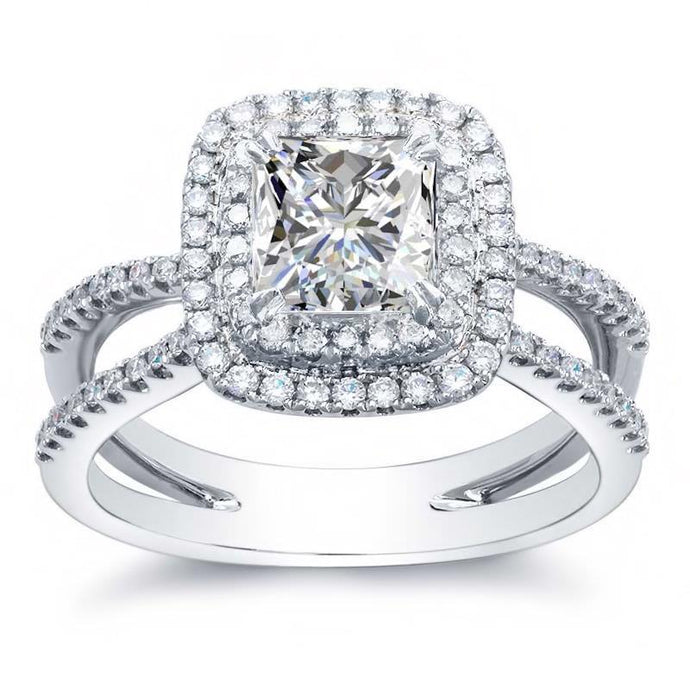 Sprankelende prinses en rond geslepen diamanten Halo ring van 4.20 ct - harrychadent.nl