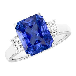Sprankelende stralende diamanten ring met 3 stenen Sri Lanka saffier 3,50 karaat