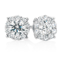 Sprankelende Halo Ronde Echt Diamanten Oorknopjes 3,50 Karaat Witgoud 14K