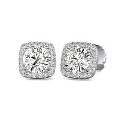 Sprankelende Ronde Echt Diamanten Oorknopjes Halo 2.70 Karaat Witgoud 14K