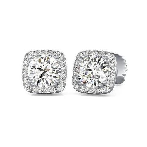 Sprankelende Ronde Echt Diamanten Oorknopjes Halo 2.70 Karaat Witgoud 14K