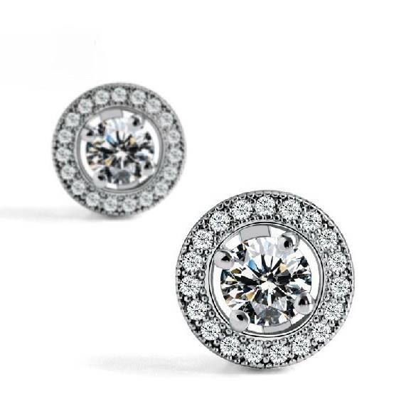 Sprankelende Ronde Echt Diamanten Stud Halo Oorbellen 1,60 Karaat Goud Wit 14K