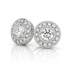 Sprankelende Ronde Echt Diamanten Stud Halo Oorbellen 2,28 Karaat Witgoud 14K