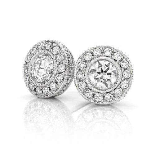 Sprankelende Ronde Echt Diamanten Stud Halo Oorbellen 2,28 Karaat Witgoud 14K