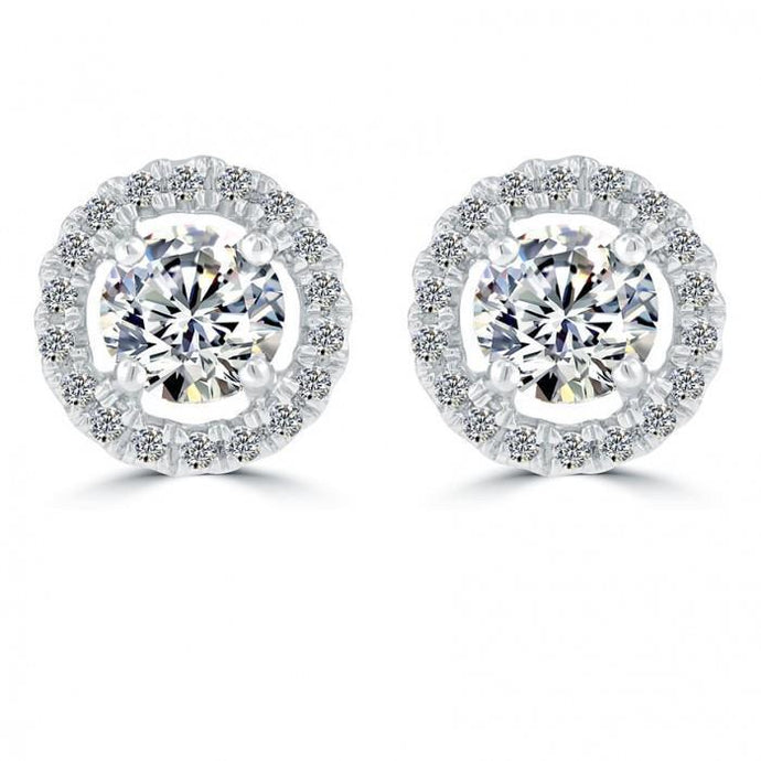 Sprankelende Ronde Halo Echt Diamanten Oorknopjes 3.10 Karaat Witgoud 14K