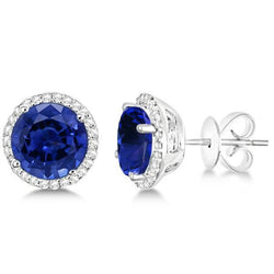 Sri Lanka Blauwe Saffier En Diamanten 5,52 Ct Dames Oorbel