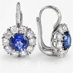 Sri Lanka Blauwe saffier diamanten hoepeloorring 5 karaat witgoud 14K
