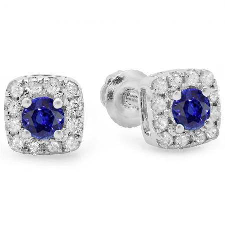 Sri Lanka Blue Sapphire Halo Diamond Stud Earring 4.40 Carat WG 14K - harrychadent.nl