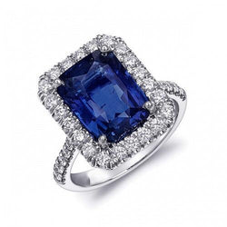 Sri Lanka Saffier Diamanten 4.30 Karaat Trouwring 14K Goud Wit