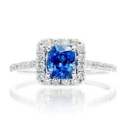 Sri Lanka Saffier Diamanten Ring Goud Wit 14K 3.35 Karaat