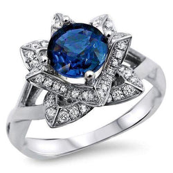 Sri Lanka Saffier Met Diamanten 3 Ct Bloem Ring Wit Goud 14K
