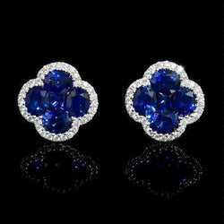 Sri Lanka Sapphire Diamant Cluster Dames gouden oorbel 4.45 karaat