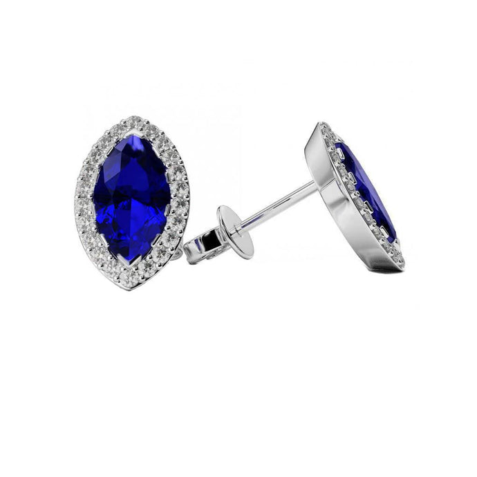 Sri Lanka Sapphire & Halo Diamond Stud Oorbellen 4.50 Carat WG 14K - harrychadent.nl