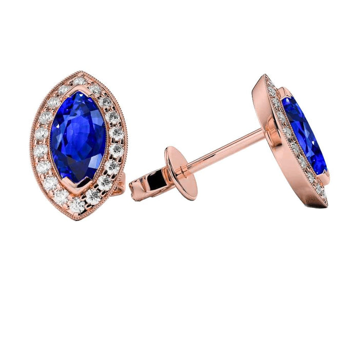 Sri Lanka Sapphire Stud Earring 4 Karaat Halo Diamanten Rose Goud 14K - harrychadent.nl